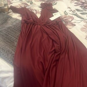 David’s Bridal flutter Sleeve Crisscross Mesh Dress-Wine color new with Tags